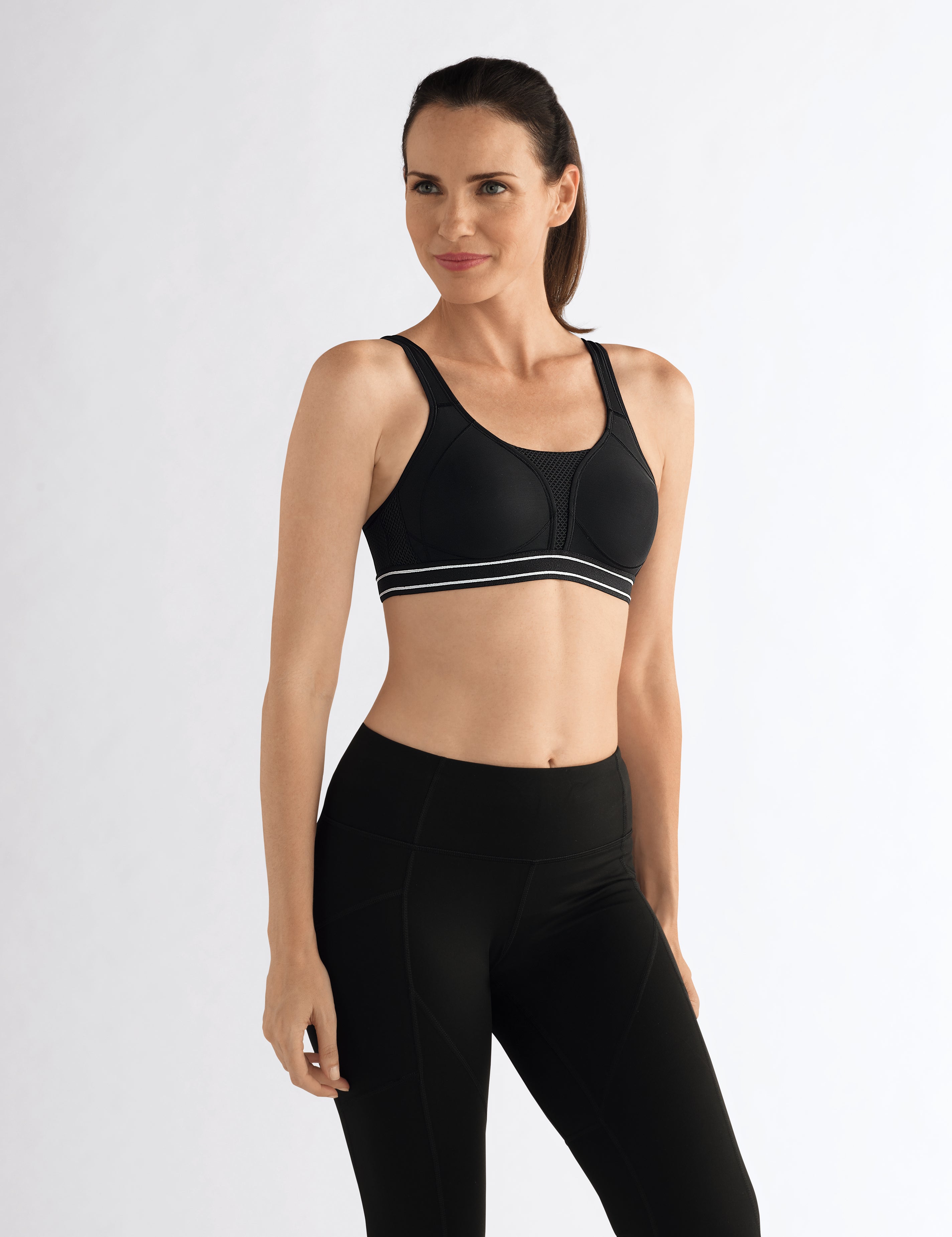 Amoena Performance Sports Bra. 658 Black, 654 White.